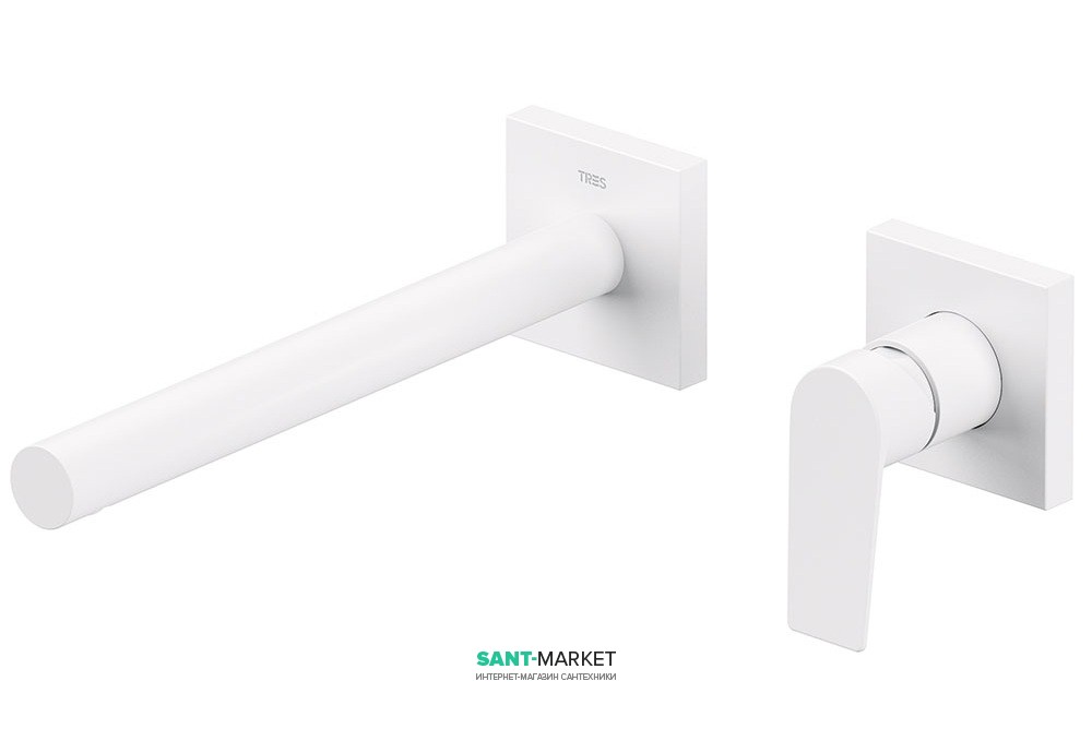 Смеситель для раковины Tres Project colors настенный излив 253 мм белый матовый 21120283BM
