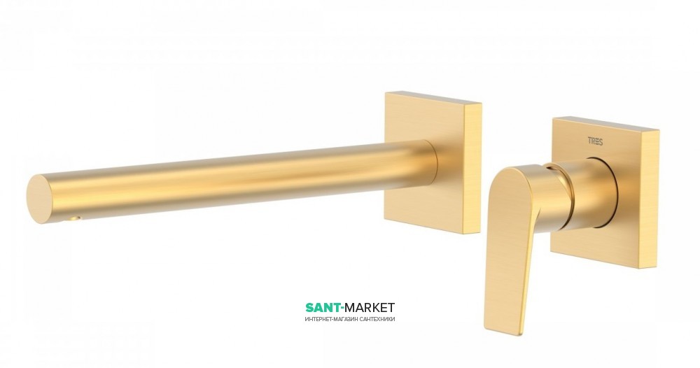 Смеситель для раковины Tres Project colors настенный излив 253 мм золото матовый 21120283OM
