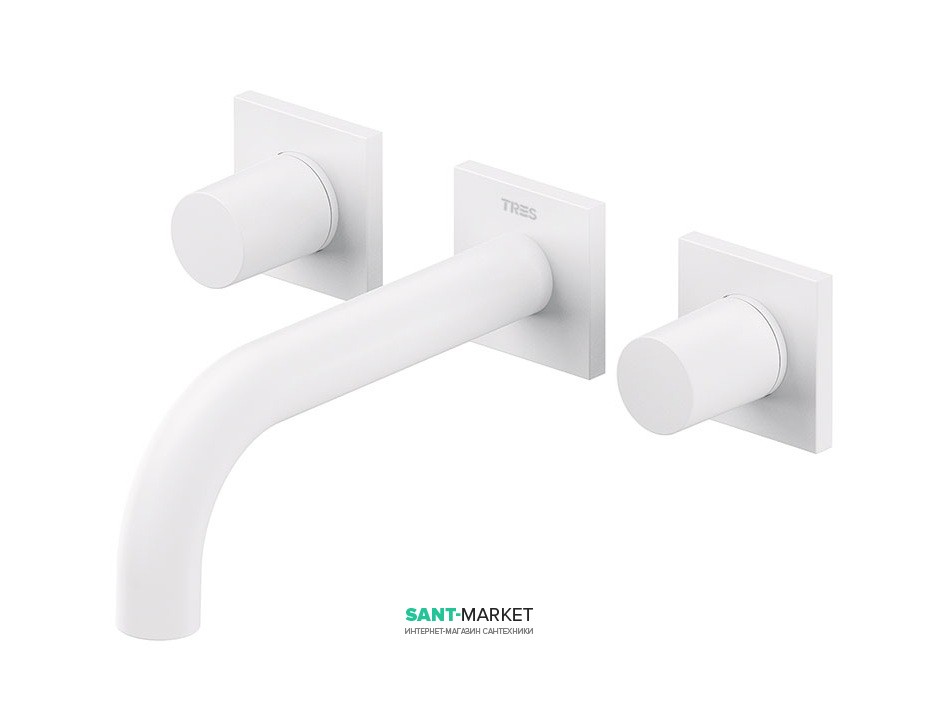 Смеситель для раковины Tres Project colors настенный двухвентильный излив 164 мм белый матовый 21115101BM