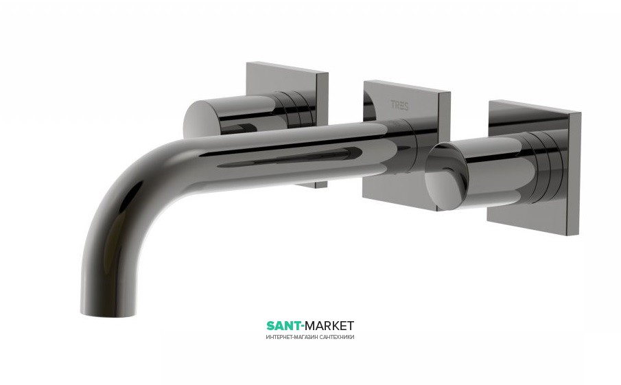 Смеситель для раковины Tres Project colors настенный двухвентильный излив 164 мм черный металл 21115101KM