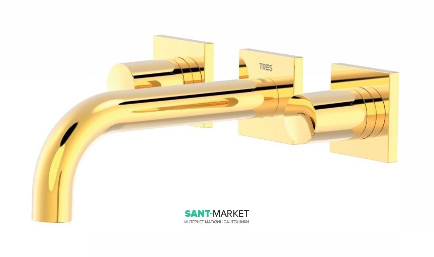 Смеситель для раковины Tres Project colors настенный двухвентильный излив 164 мм золото 21115101OR