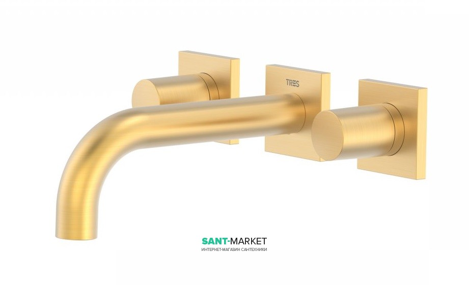 Змішувач для раковини Tres Project colors настінний двовентильний виливши 164 мм золото матовий 21115101OM