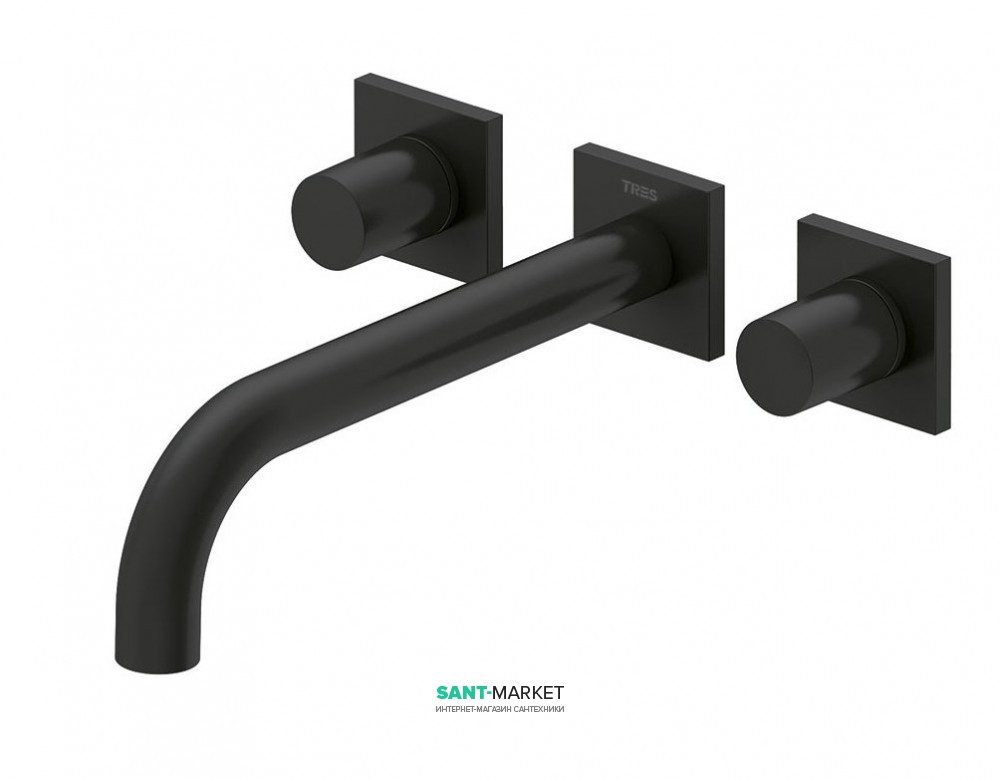Змішувач для раковини Tres Project colors настінний двовентильний виливши 214 мм чорний матовий 21115201NM