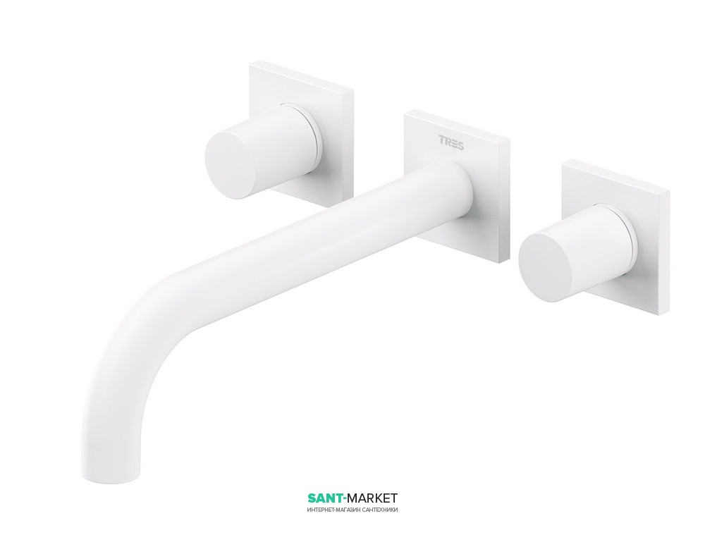Смеситель для раковины Tres Project colors настенный двухвентильный излив 214 мм белый матовый 21115201BM