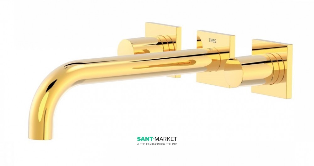 Смеситель для раковины Tres Project colors настенный двухвентильный излив 214 мм золото 21115201OR