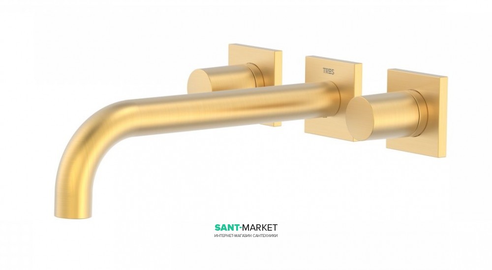 Смеситель для раковины Tres Project colors настенный двухвентильный излив 214 мм золото матовый 21115201OM