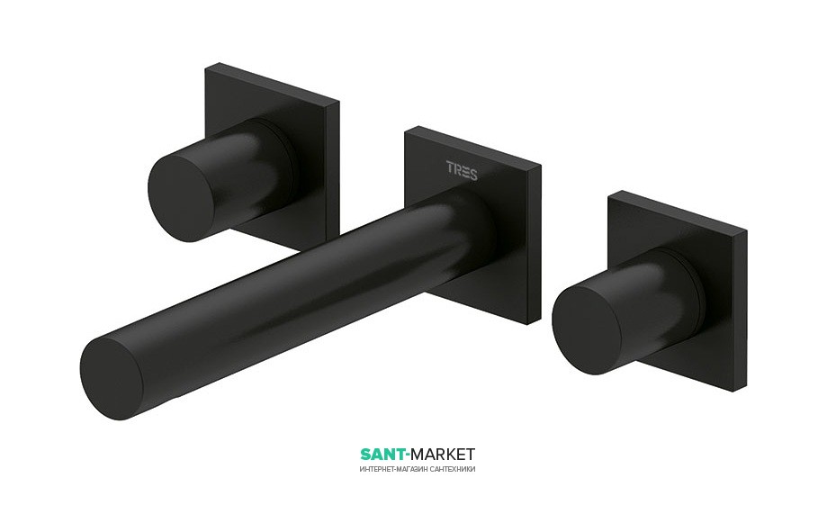 Змішувач для раковини Tres Project colors настінний двовентильний вилив 156 мм чорний матовий 21175101NM
