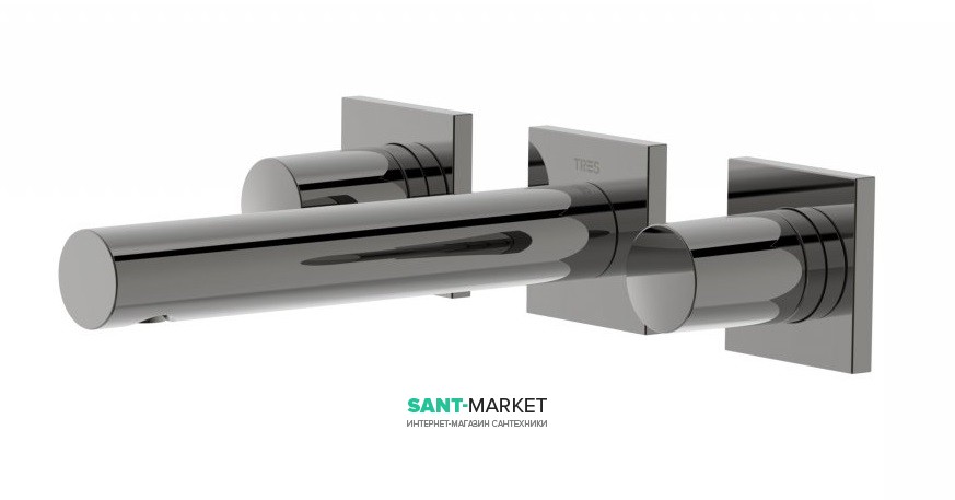Смеситель для раковины Tres Project colors настенный двухвентильный излив 156 мм черный металл 21175101KM