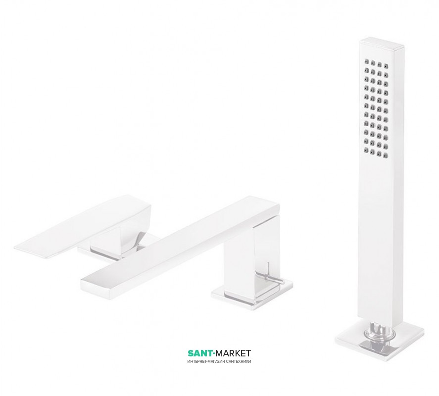 Змішувач на борт ванни Tres Slim colors з ручним душем білий матовий 20216103BM