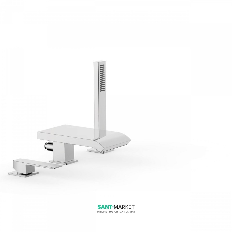 Смеситель на борт ванны Tres Slim-Tres с каскадным изливом и ручным душем хром 20266101