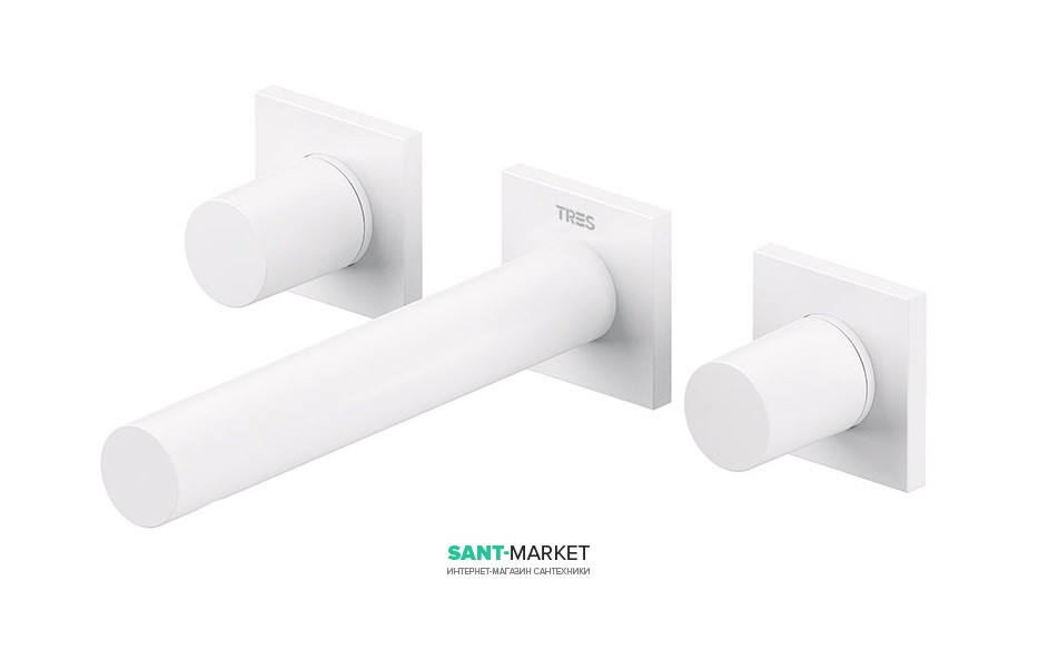 Смеситель для раковины Tres Project colors настенный двухвентильный излив 156 мм белый матовый 21175101BM