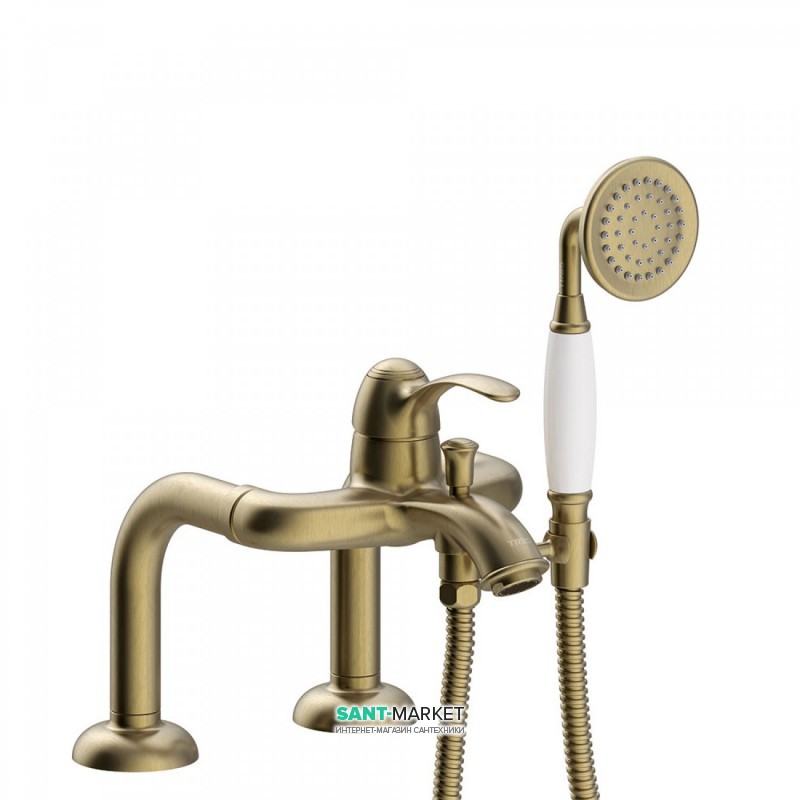 Змішувач на борт ванни Tres Tres-Clasic одноважільний з ручним душем зістарена латунь матова 24219401LM