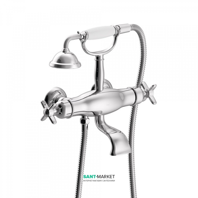 Термостат для ванной Tres Tres-Сlasic двехвентильный с ручным душем и кронштейном хром 24217609