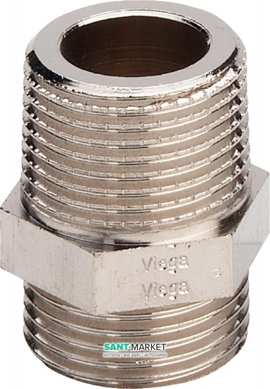 Двойной ниппель Viega 1021.1-260 R½хG¾ латунь никелированная 108311