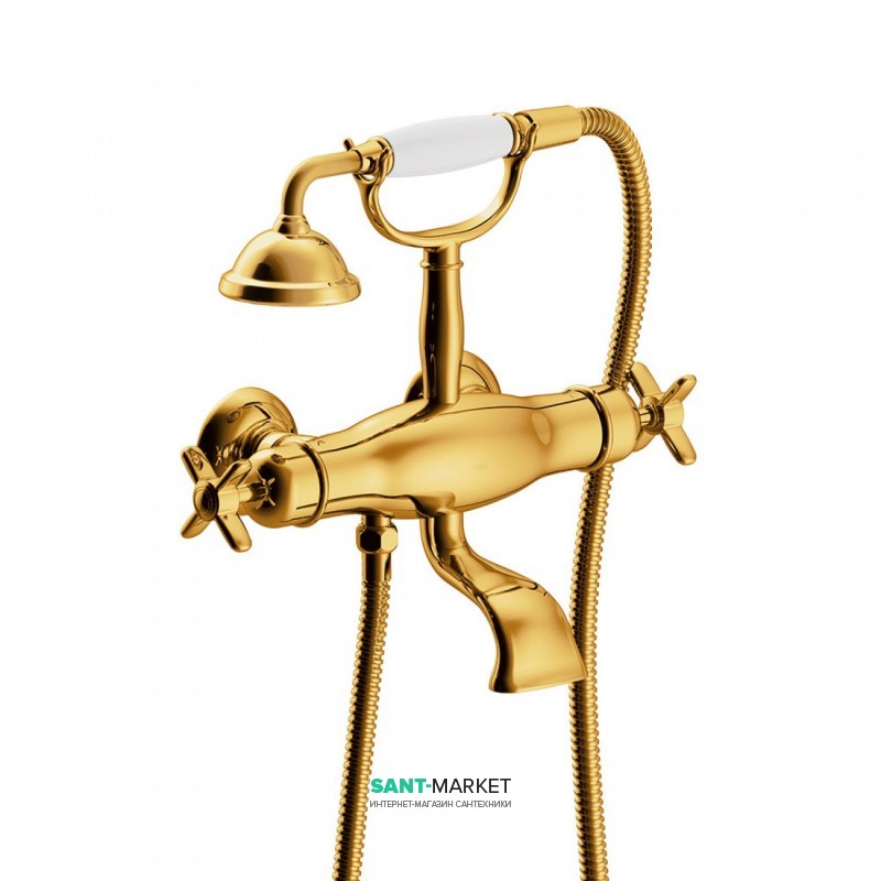 Термостат для ванної Tres Tres-Clasic двовентильний з ручним душем і кронштейном золото 24217609OR