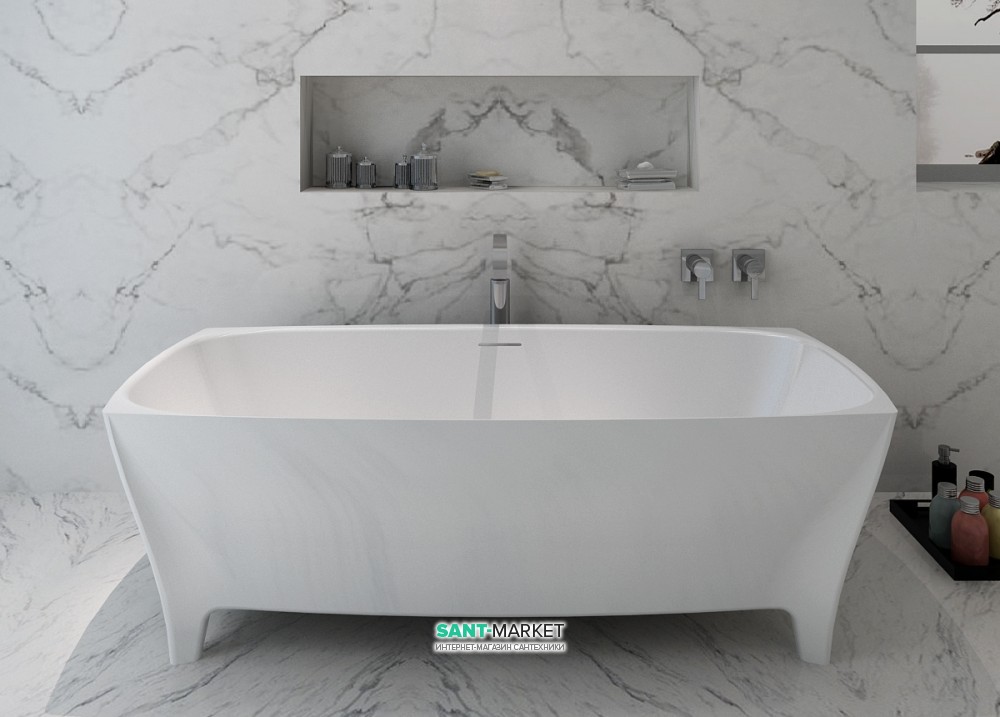 Ванна отдельно стоящая  на ножках каменная Volle 170х80  белый 12-22-178