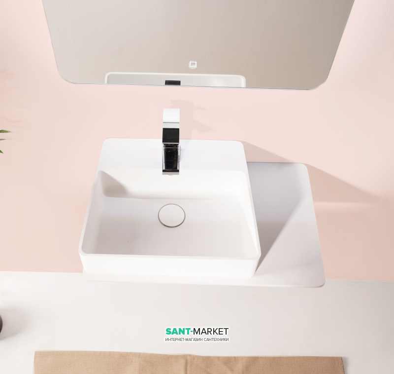 Раковина для ванной подвесная каменная Volle Solid surface с полочкой 58х37 см белый 13-40-415