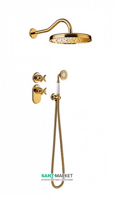 Душевая система скрытого монтажа Tres Tres-Сlasic с термостатом верхним и ручным душем золото 24235202OR