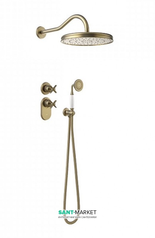 Душова система прихованого монтажу Tres Tres-Clasic з термостатом верхнім і ручним душем зістарена латунь 24235202LV