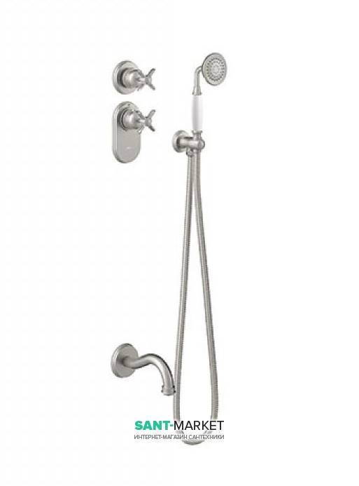 Душова система прихованого монтажу Tres Tres-Clasic з термостатом ручним душем і виливом для ванни сталь 24235201AC