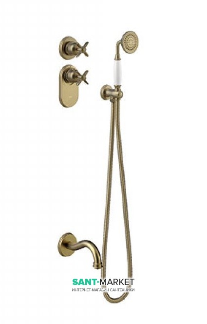 Душевая система скрытого монтажа Tres Tres-Сlasic с термостатом ручным душем и изливом для ванны состаренная латунь матовая 24235201LM