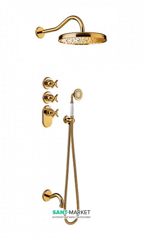 Душова система прихованого монтажу Tres Tres-Clasic з термостатом верхнім і ручним душем золото 24235301OR