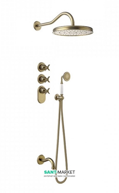Душова система прихованого монтажу Tres Tres-Clasic з термостатом верхнім і ручним душем зістарена латунь матова 24235301LM