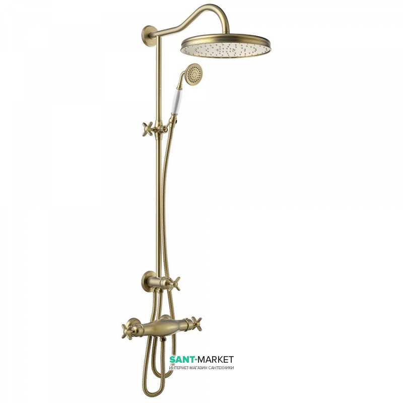 Душевая стойка Tres Tres-Сlasic с термостатом верхним и ручным душем состаренная латунь матовая 24219501LM