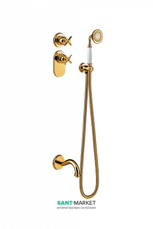 Душова система прихованого монтажу Tres Tres-Clasic з термостатом ручним душем і виливом для ванни золото 24235201OR