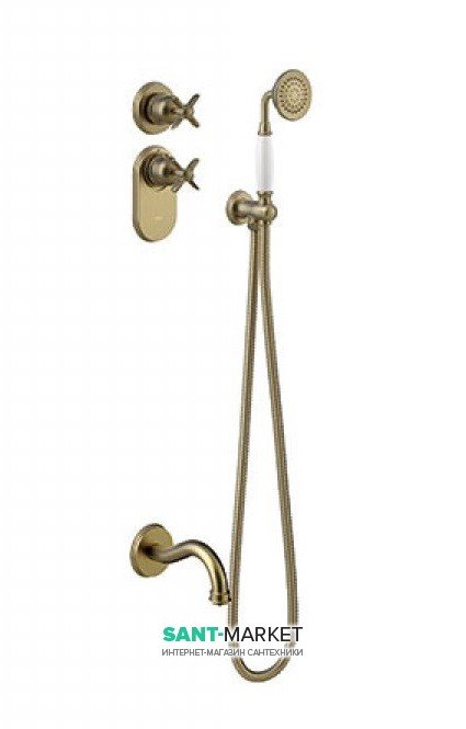 Душевая система скрытого монтажа Tres Tres-Сlasic с термостатом ручным душем и изливом для ванны состаренная латунь матовая 24235201LM