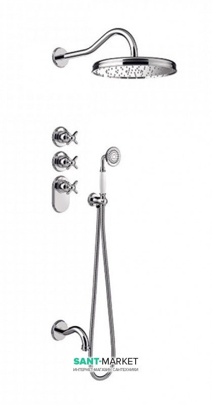 Душова система прихованого монтажу Tres Tres-Clasic з термостатом верхнім і ручним душем хром 24235301