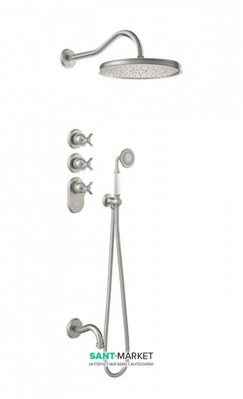 Душова система прихованого монтажу Tres Tres-Clasic з термостатом верхнім і ручним душем сталь 24235301AC