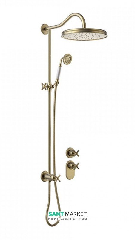 Душевая система скрытого монтажа Tres Tres-Сlasic с термостатом и штангой состаренная латунь 24235203LV