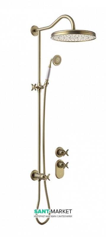 Душова система прихованого монтажу Tres Tres-Clasic з термостатом і штангою зістарена латунь матова 24235203LM