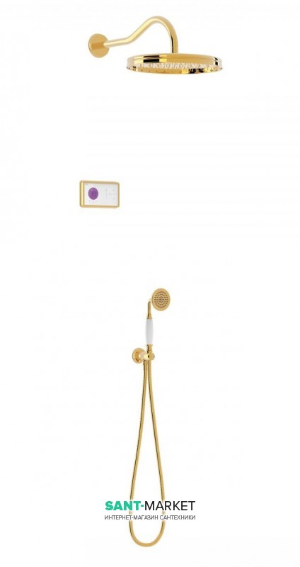 Электронная душевая система скрытого монтажа Tres Tres-Сlasic с термостатом золото/белый 09226201OR
