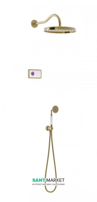Електронна душова система прихованого монтажу Tres Tres-Clasic з термостатом зістарена латунь/білий 09226201LV