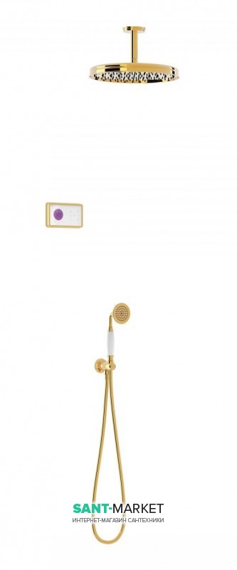 Электронная душевая система скрытого монтажа Tres Tres-Сlasic с термостатом золото/белый 09226202OR
