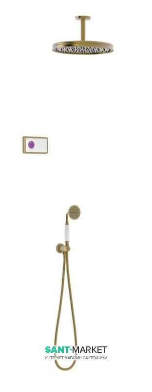 Электронная душевая система скрытого монтажа Tres Tres-Сlasic с термостатом состаренная латунь матовая/белый 09226202LM