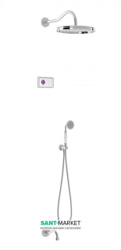 Електронна душова система прихованого монтажу Tres Tres-Clasic з термостатом і виливом для ванни хром/білий 09226301