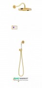 Электронная душевая система скрытого монтажа Tres Tres-Сlasic с термостатом и изливом для ванны золото/белый 09226301OR