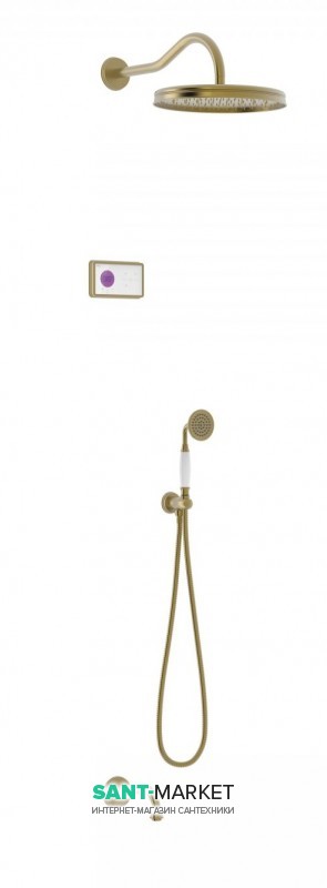Електронна душова система прихованого монтажу Tres Tres-Clasic з термостатом і виливом для ванни зістарена латунь матова/білий 09226301LM