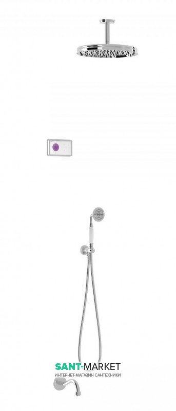 Електронна душова система прихованого монтажу Tres Tres-Clasic з термостатом і виливом для ванни хром/білий 09226302