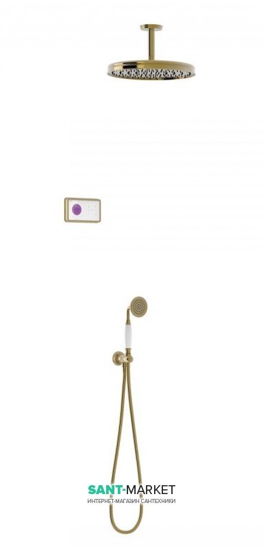 Электронная душевая система скрытого монтажа Tres Tres-Сlasic с термостатом состаренная латунь/белый 09226202LV