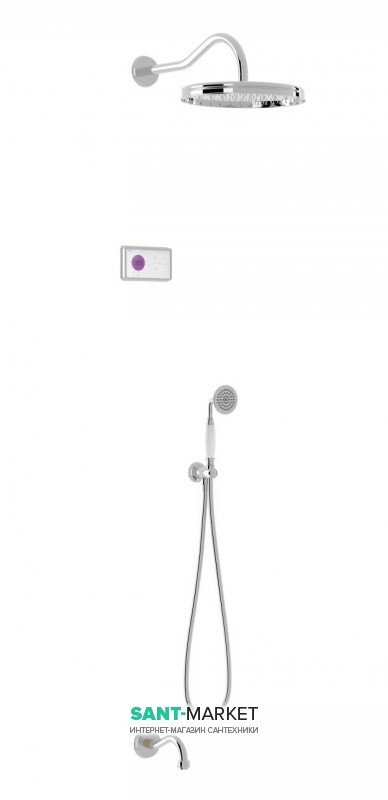 Электронная душевая система скрытого монтажа Tres Tres-Сlasic с термостатом и изливом для ванны хром/белый 09226301