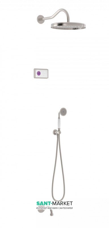 Електронна душова система прихованого монтажу Tres Tres-Clasic з термостатом і виливом для ванни сталь/білий 09226301AC