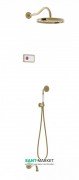 Электронная душевая система скрытого монтажа Tres Tres-Сlasic с термостатом и изливом для ванны состаренная латунь/белый 09226301LV