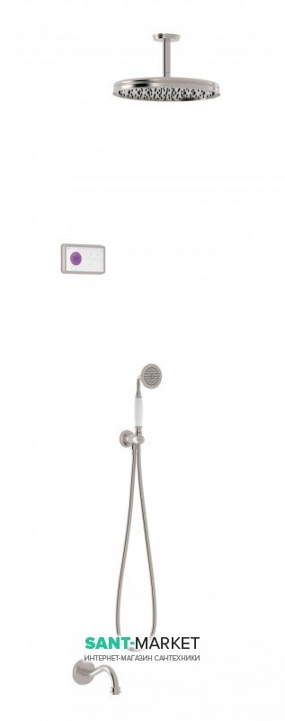 Электронная душевая система скрытого монтажа Tres Tres-Сlasic с термостатом и изливом для ванны сталь/белый 09226302AC
