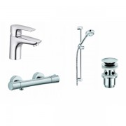 Набор смесителей для ванной Kludi Pure&Solid с душевым гарнитуром и донным клапаном 348490575