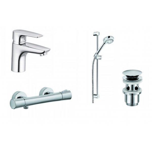 Набор смесителей для ванной Kludi Pure&Solid с душевым гарнитуром и донным клапаном 348490575