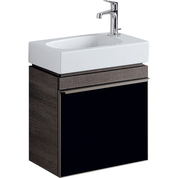 Тумба для раковины Geberit Citterio с одной дверью ДСП черное глянцевое стекло/серо-коричневый дуб 500.555.JJ.1